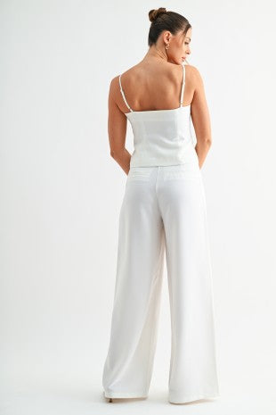 Button Front Top & Wide Leg Pant Set