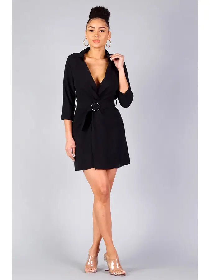 Stylish Front Twist Belted Shirt Dress