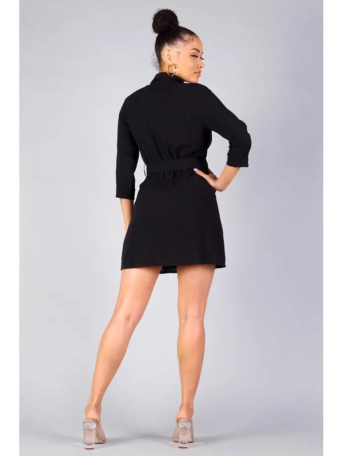 Stylish Front Twist Belted Shirt Dress