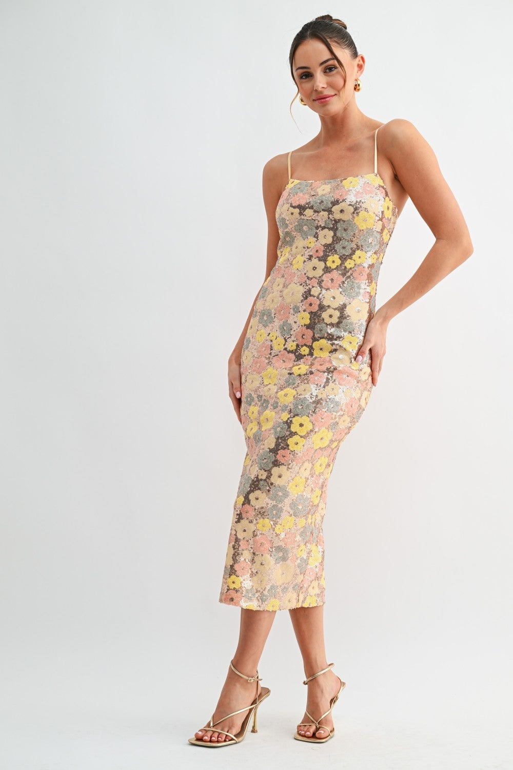 Garden Glow Sequin Midi Dress