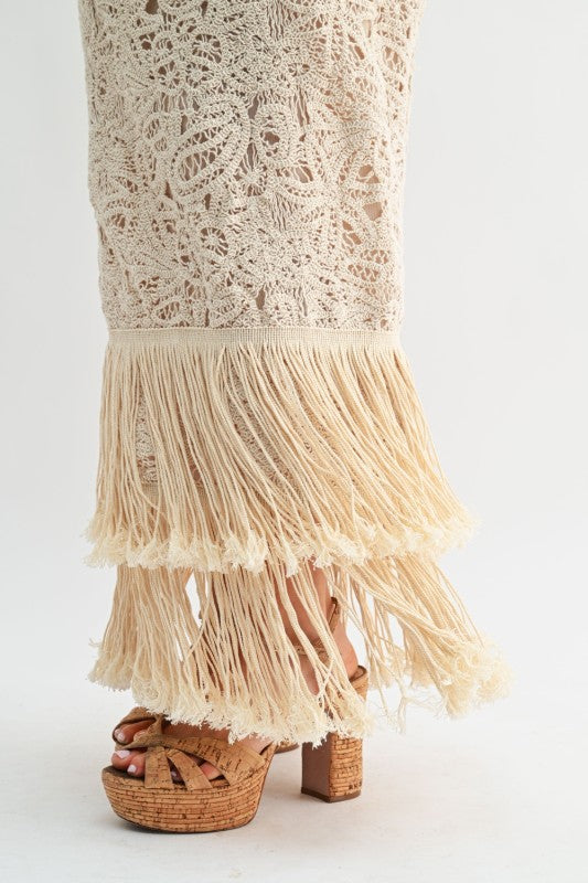 Isla Crochet Fringe Halter Maxi Dress