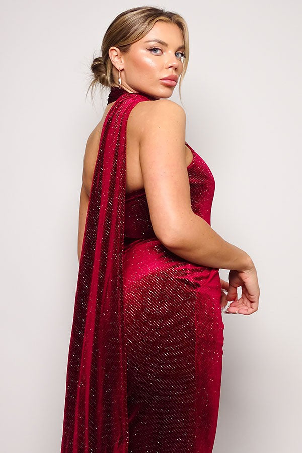 Scarf Neck Velvet Jumpsuit